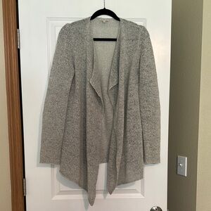 Gray Open Front Knit Cardigan Sweater